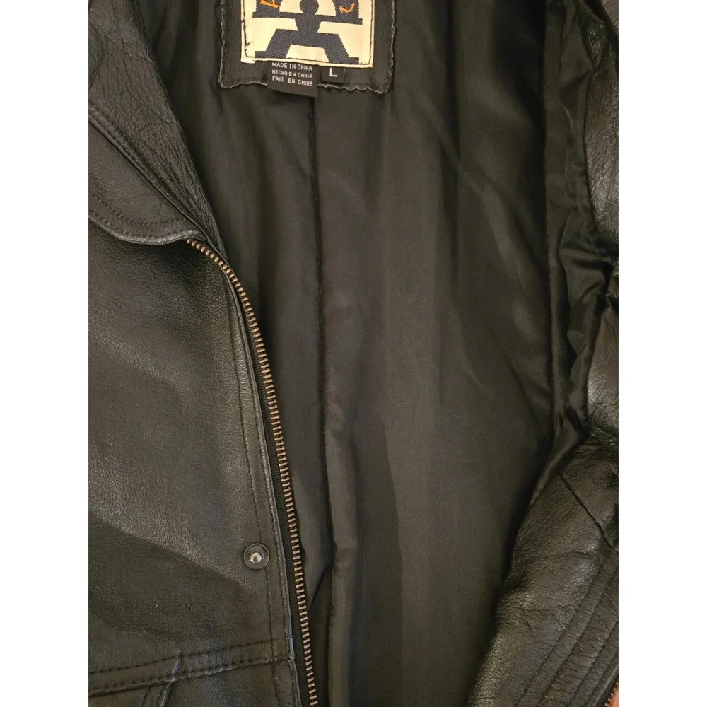 Phase 2 Mens Large Black Leather Field Jacket Multi Pocket Utility Coat Bomber
